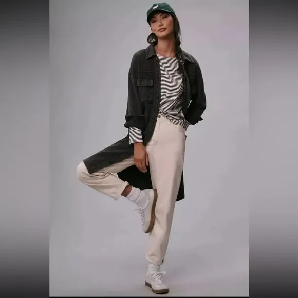 PILCRO Anthropologie Ribbed Button Down Duster Shacket in Gray Black Size XL - Picture 1 of 4